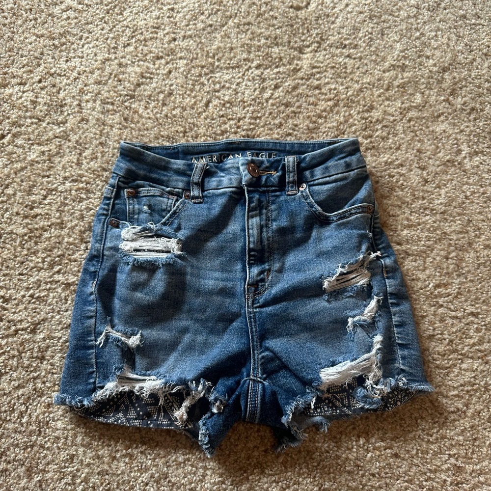 American Eagle Outfitters Blue Distressed Jean Shorts